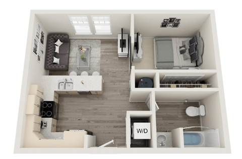 Floor plan for studio, 1 bath, 685 sqft